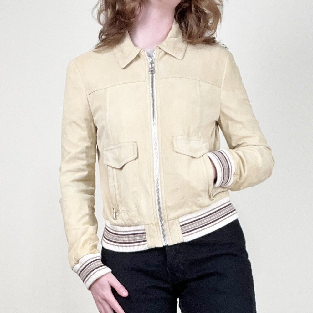 Vintage Dolce & Gabbana 90s Y2K Suede Leather Bomber Jacket 2000s Designer Coat